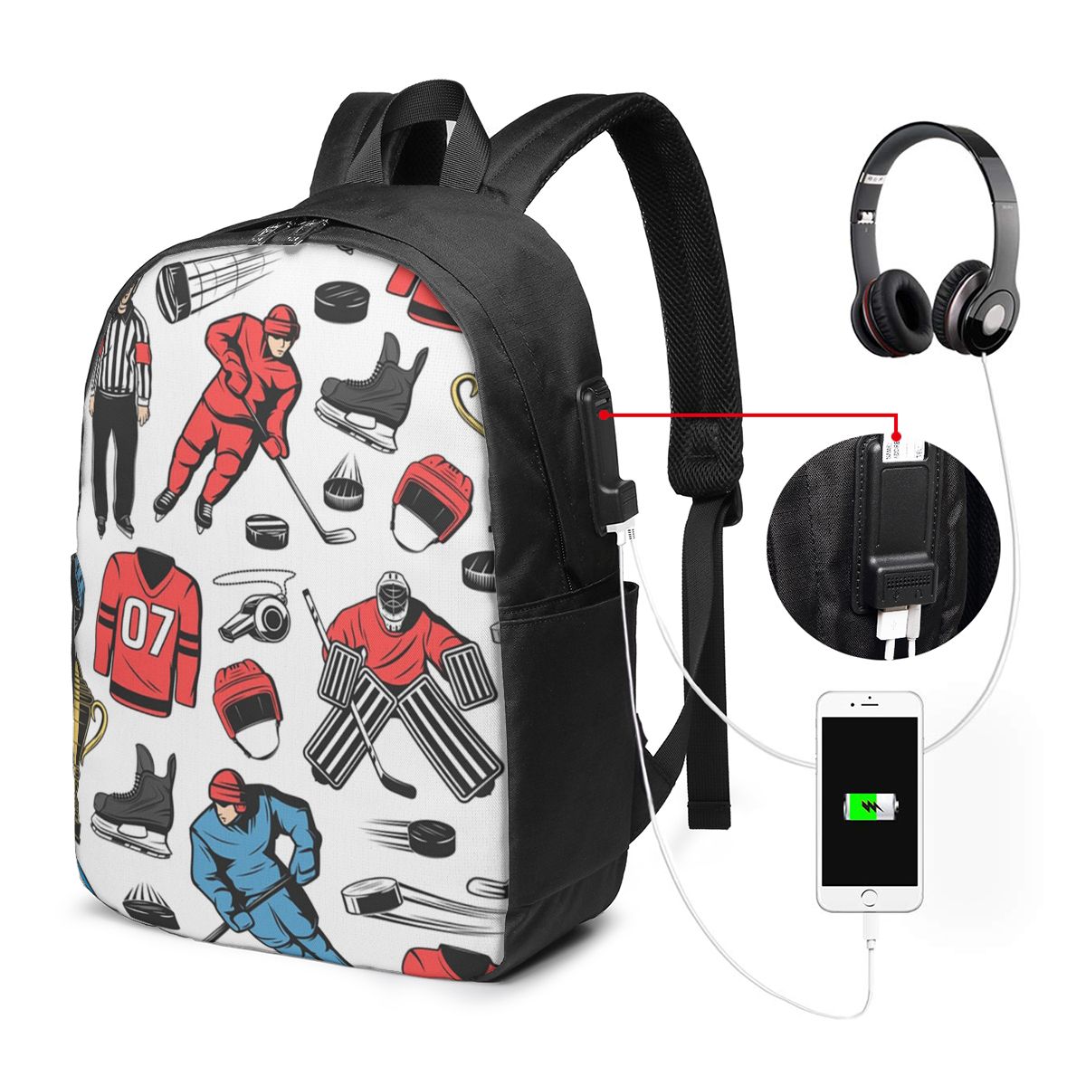 Travel Bags - Ice Hockey Players On Rink Backpack
